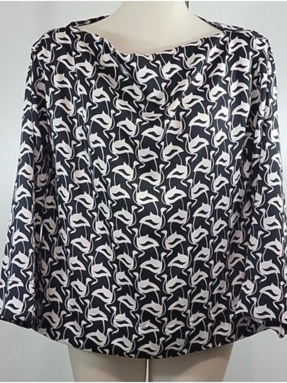 Zara Black & Abstract Print Boatneck Top Blouse Medium